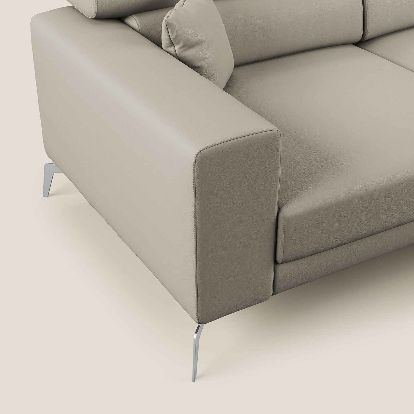 Blade Divano moderno angolare con poggiatesta reclinabili in Ecopelle T04 tortora