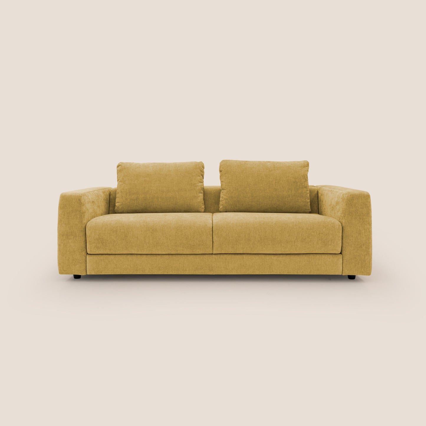 Freia Divano letto minimal materasso h15 cm con morbidi schienali in tessuto impermeabile T14 giallo