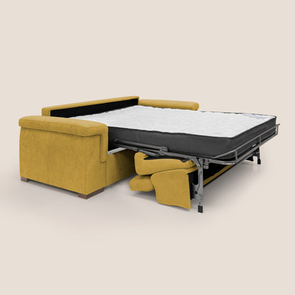 Giunone divano letto con materasso alto 18 cm e poggiatesta reclinabili in tessuto impermeabile T02 giallo 