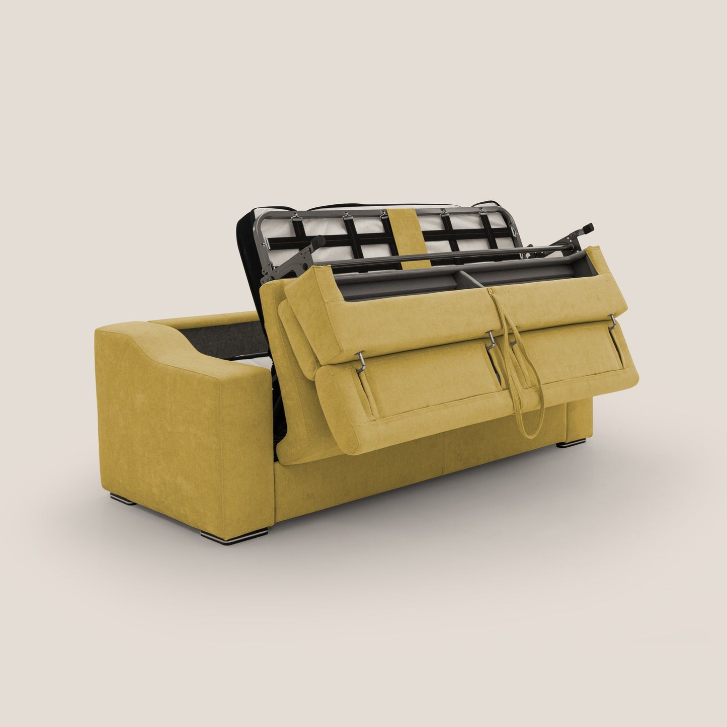 Bomber divano letto matrimoniale con poggiatesta in tessuto impermeabile T14 giallo 