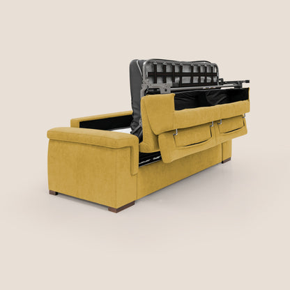 Giunone divano letto con materasso alto 18 cm e poggiatesta reclinabili in tessuto impermeabile T02 giallo 