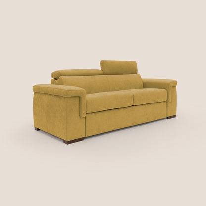 Giunone divano letto con materasso alto 18 cm e poggiatesta reclinabili in tessuto impermeabile T02 giallo 