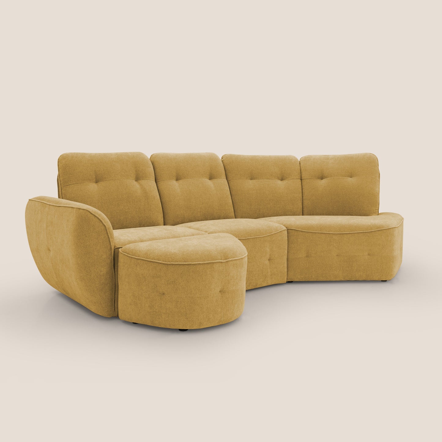 Cerbero divano angolare con pouf mobile in morbido bouclé impermeabile T07 giallo
