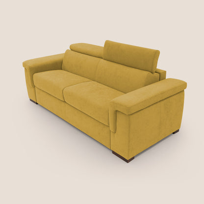 Giunone divano letto con materasso alto 18 cm e poggiatesta reclinabili in tessuto impermeabile T02 giallo 