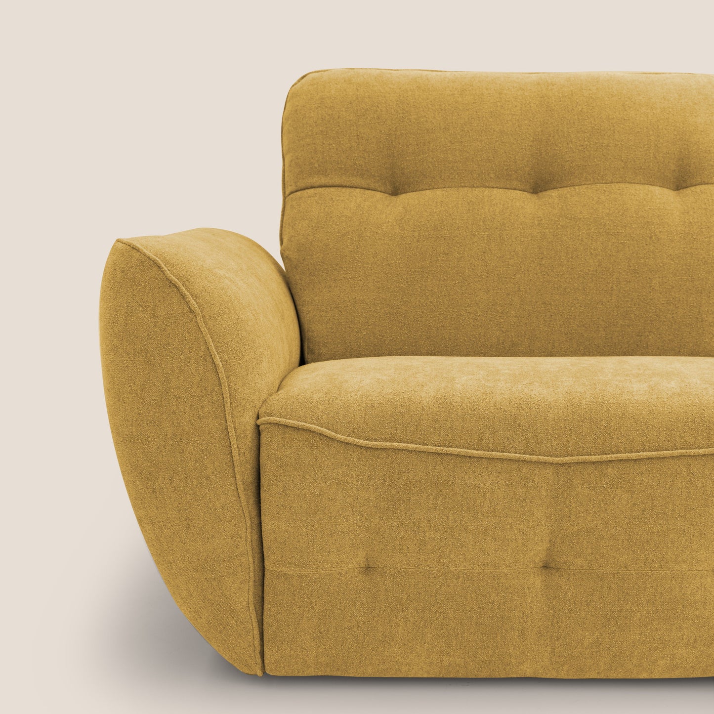 Cerbero divano angolare con pouf mobile in morbido bouclé impermeabile T07 giallo