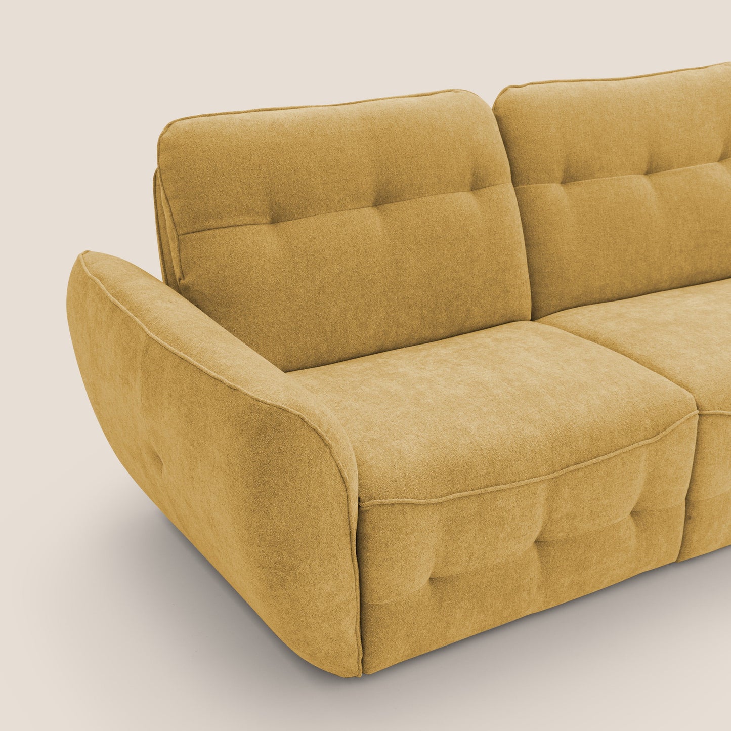 Cerbero divano angolare con pouf mobile in morbido bouclé impermeabile T07 giallo