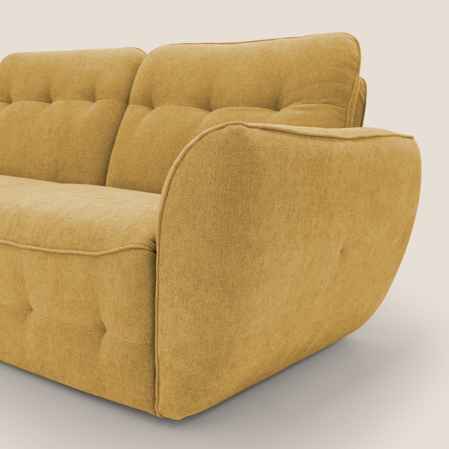 Cerbero divano angolare con pouf mobile in morbido bouclé impermeabile T07 giallo