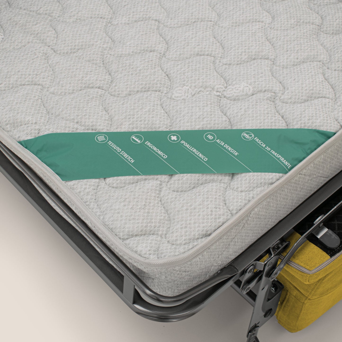 Bjorn divano letto sfoderabile con materasso H18 cm e poggiatesta reclinabili in tessuto impermeabile T02 giallo