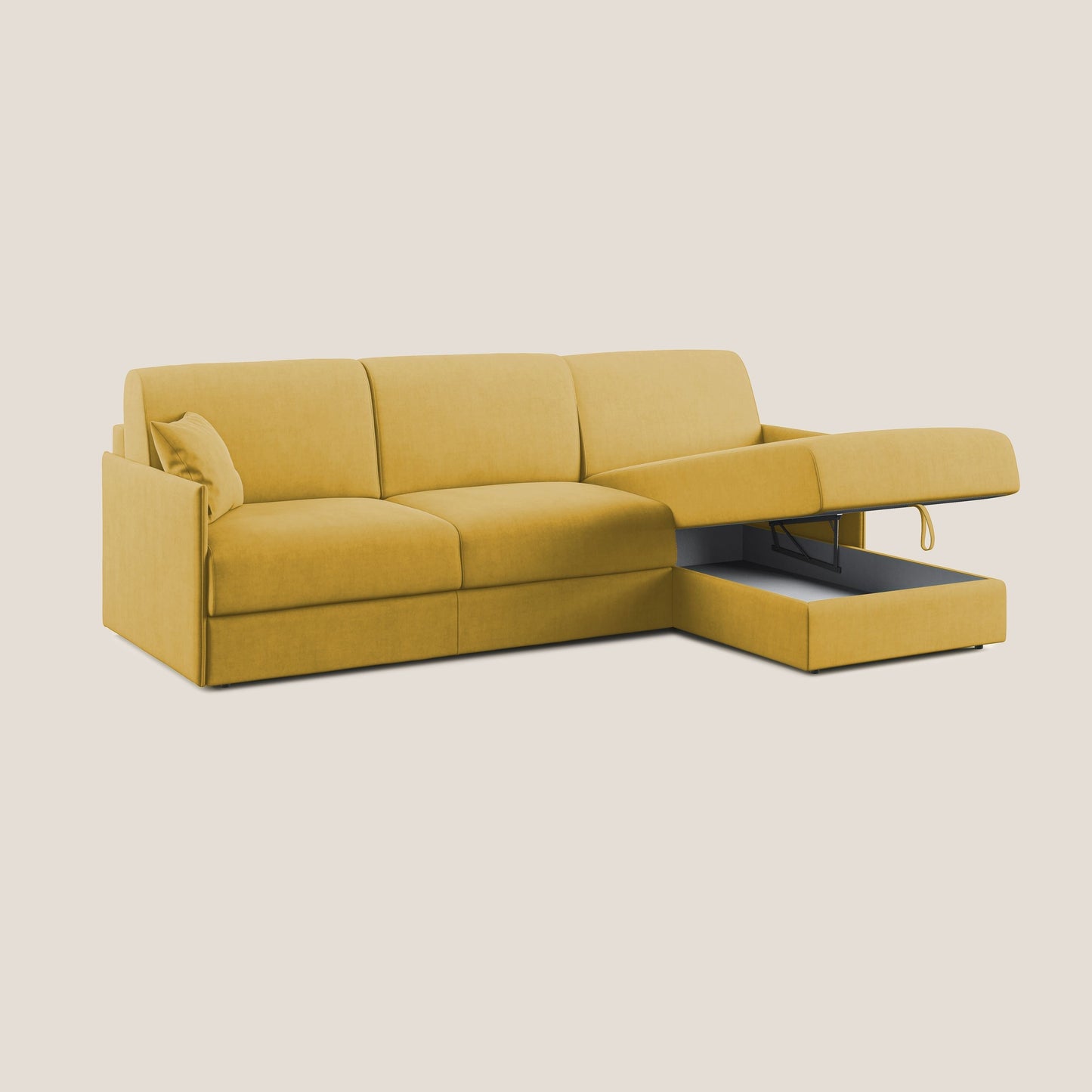 Evans Divano letto angolare con penisola in morbido tessuto impermeabile T02 giallo