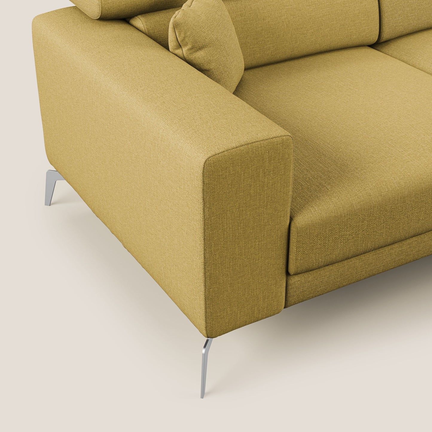 Blade Divano moderno angolare con poggiatesta reclinabili in tessuto impermeabile simil-cotone T13 giallo