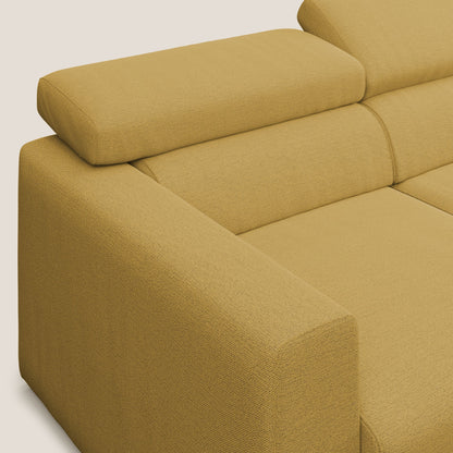 Dylan divano a 3 sedute con pouf estraibile poggiapiedi in tessuto fiammato simil cotone impermeabile T19 giallo