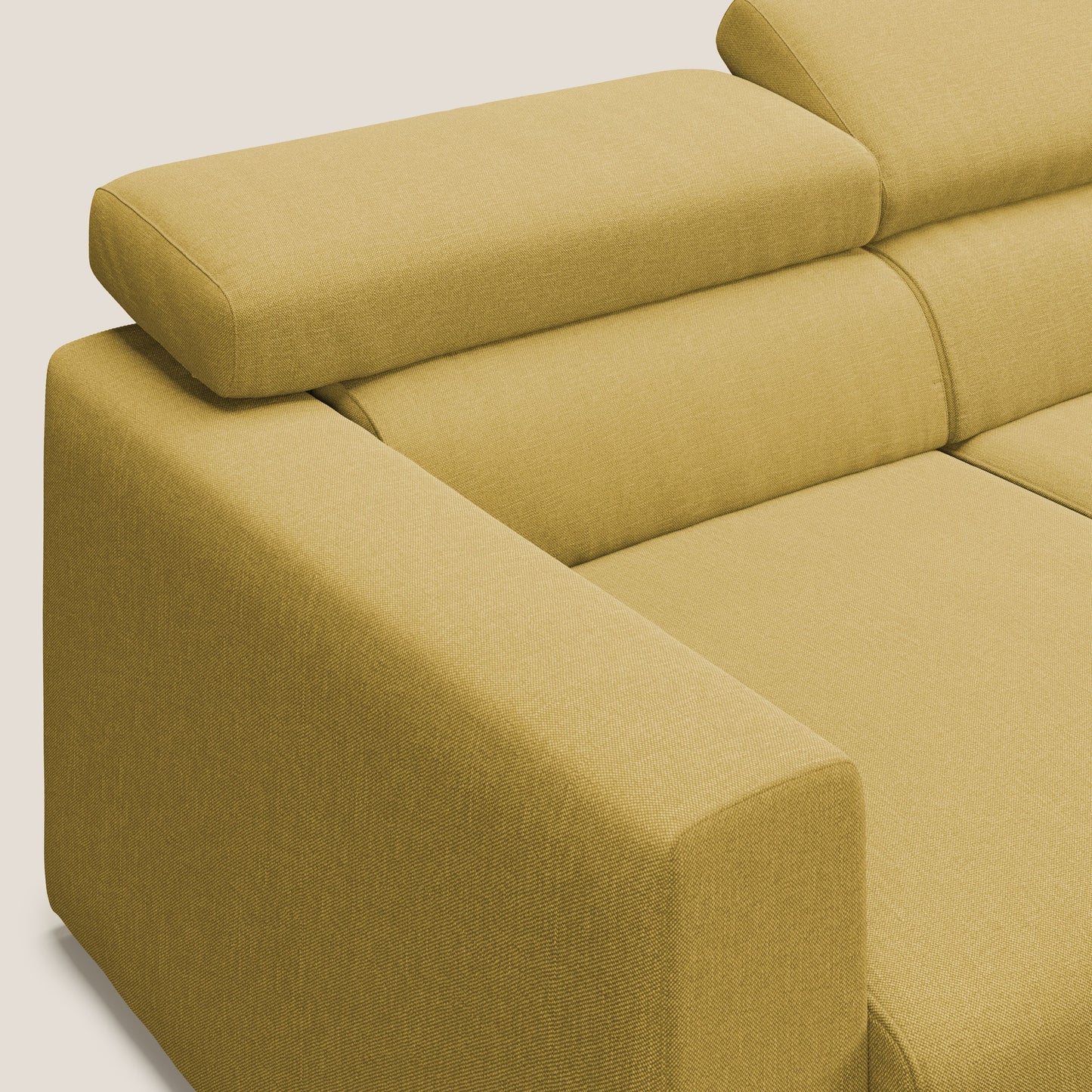 Dylan divano a 3 sedute con pouf estraibile poggiapiedi in tessuto simil cotone impermeabile T13 giallo