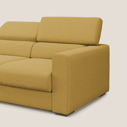 Dylan divano a 3 sedute con pouf estraibile poggiapiedi in tessuto fiammato simil cotone impermeabile T19 giallo