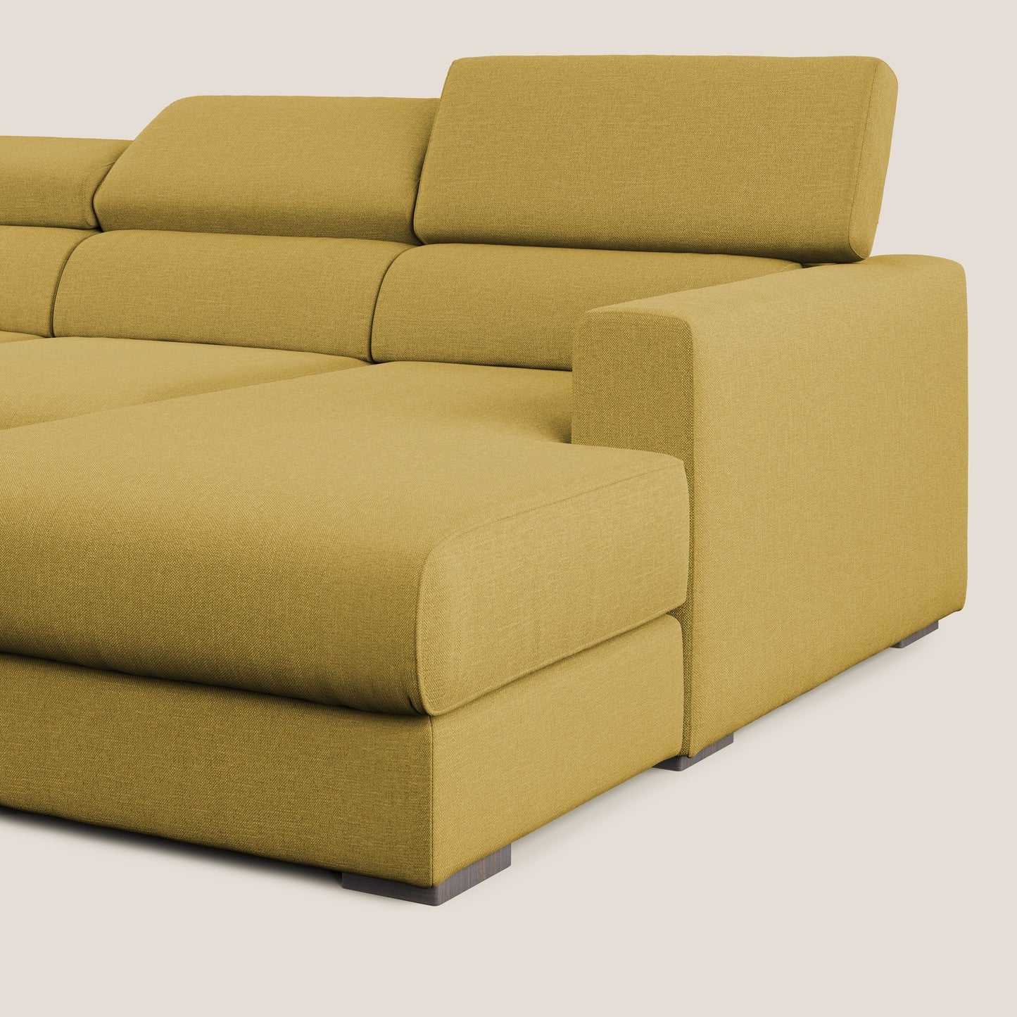 Dylan divano angolare con pouf estraibile poggiapiedi in tessuto simil cotone impermeabile T13 giallo