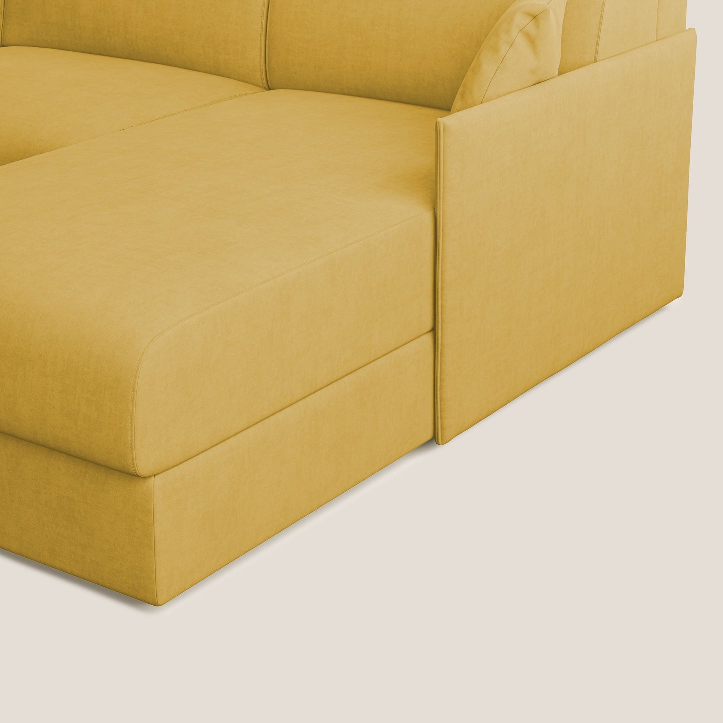 Evans Divano letto angolare con penisola in morbido tessuto impermeabile T02 giallo