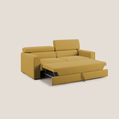 Dylan divano allungabile con pouf estraibile poggiapiedi in tessuto fiammato simil cotone impermeabile T19 giallo
