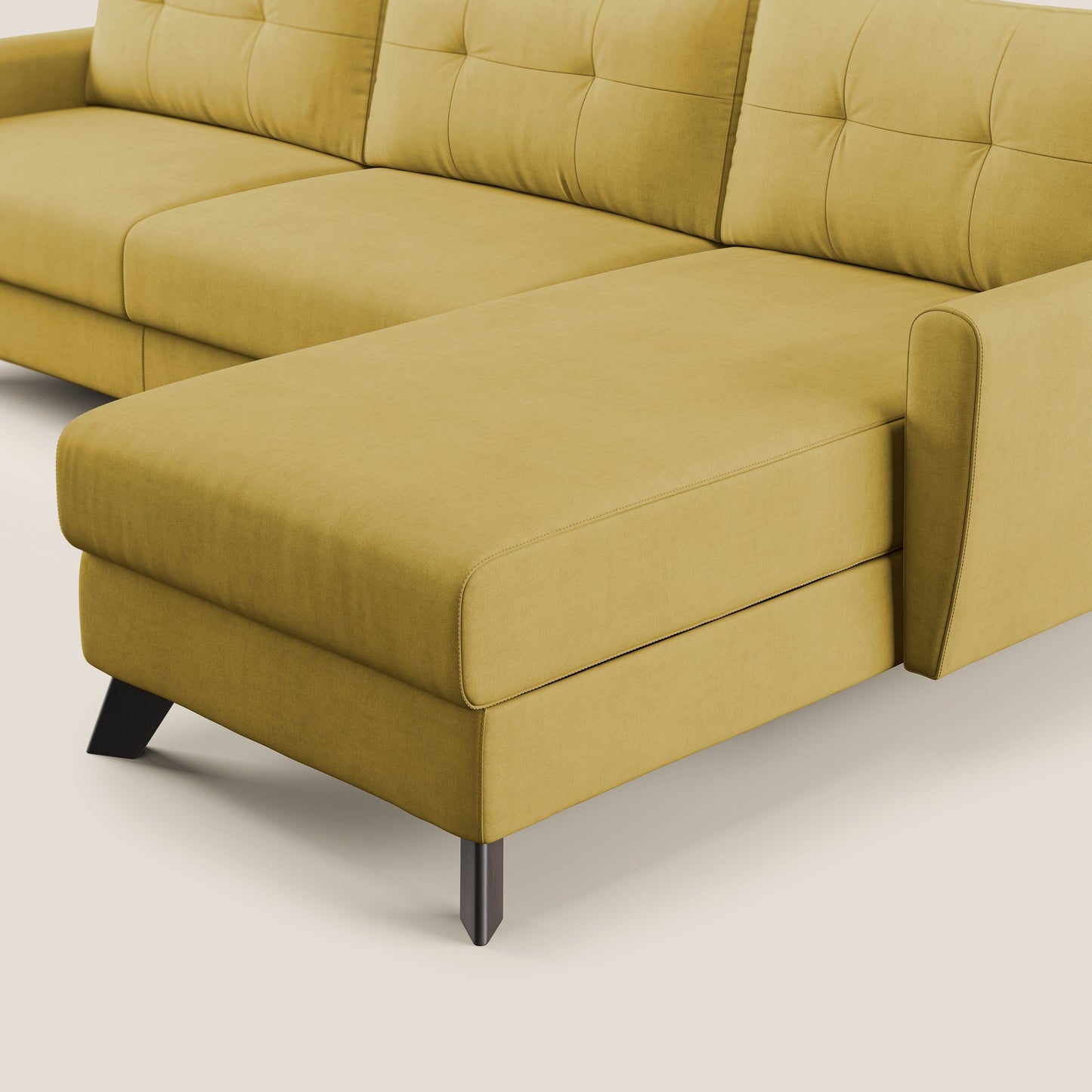 Callisto Divano letto angolare con penisola in tessuto morbido impermeabile T02 giallo