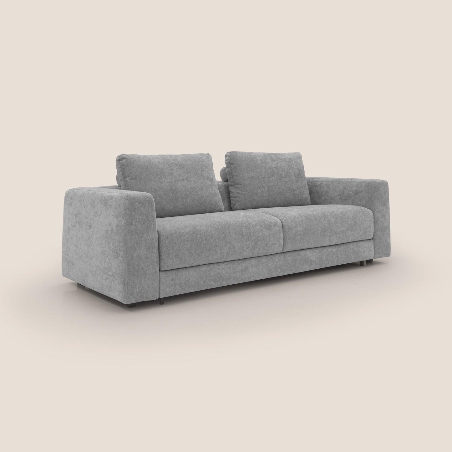 Freia Divano letto minimal materasso h15 cm con morbidi schienali in tessuto impermeabile T14 grigio chiaro