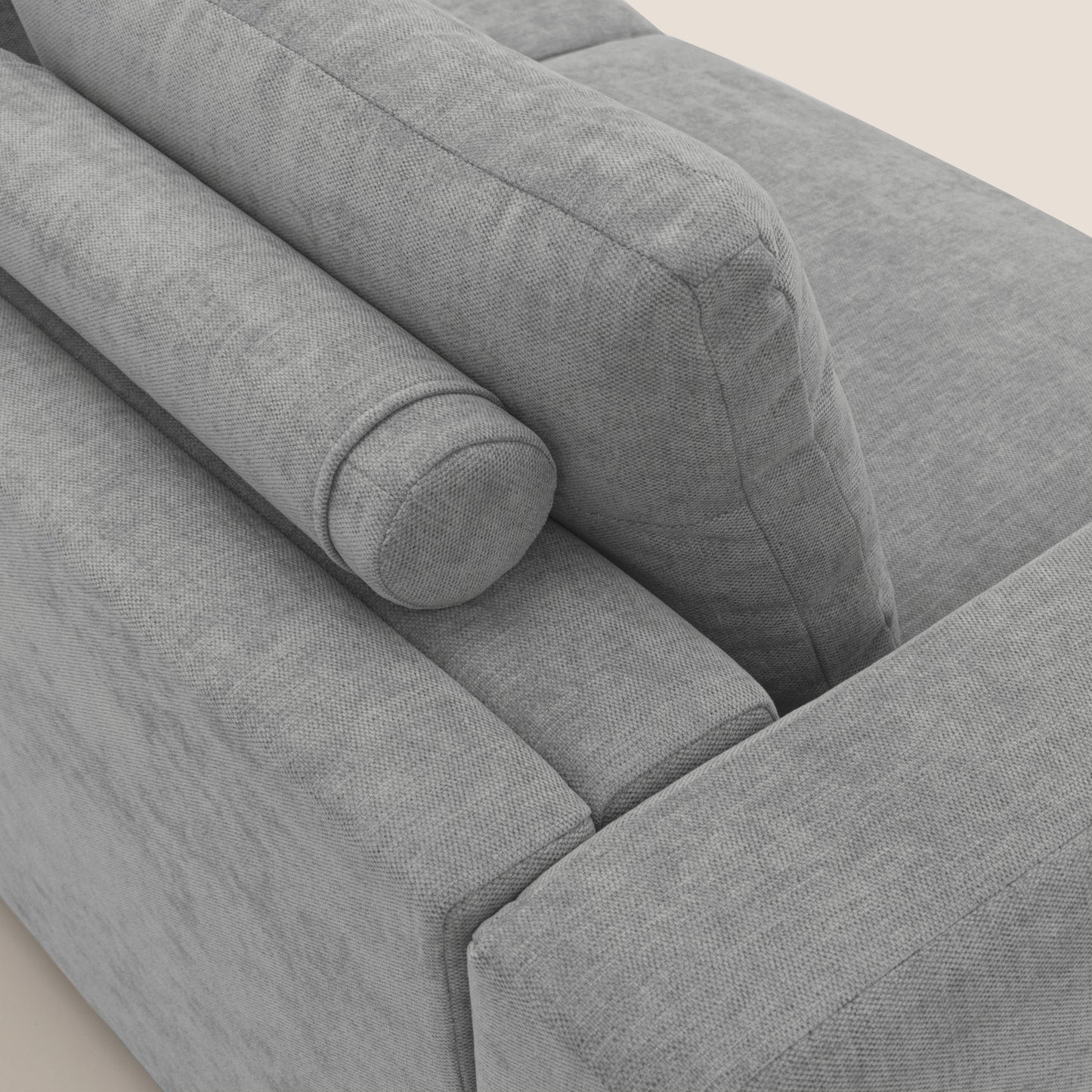 Freia Divano letto minimal materasso h15 cm con morbidi schienali in tessuto impermeabile T14 grigio chiaro