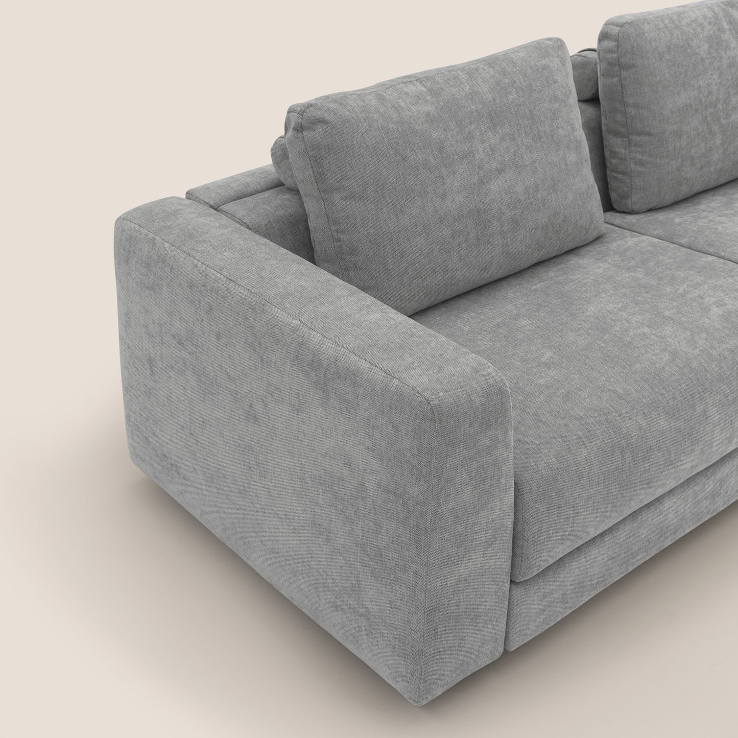 Freia Divano letto minimal materasso h15 cm con morbidi schienali in tessuto impermeabile T14 grigio chiaro