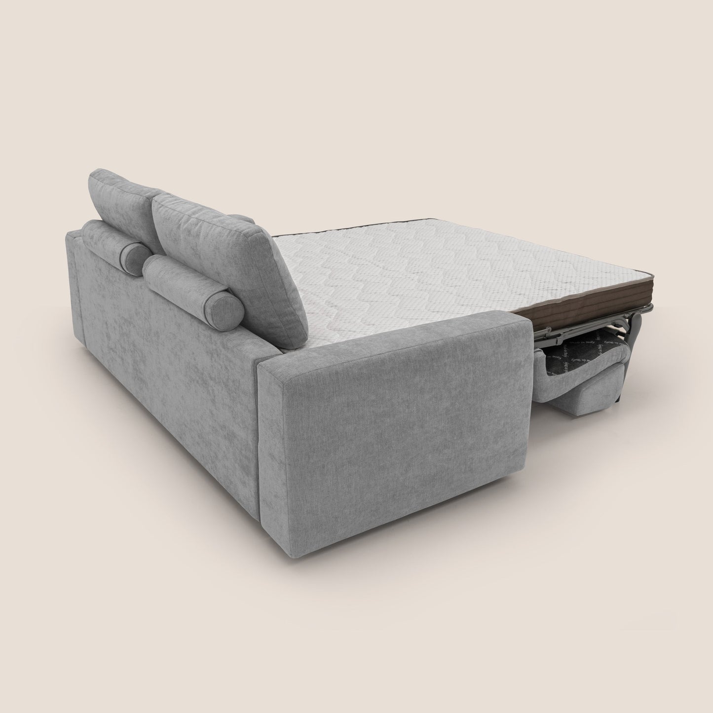 Freia Divano letto minimal materasso h15 cm con morbidi schienali in tessuto impermeabile T14 grigio chiaro