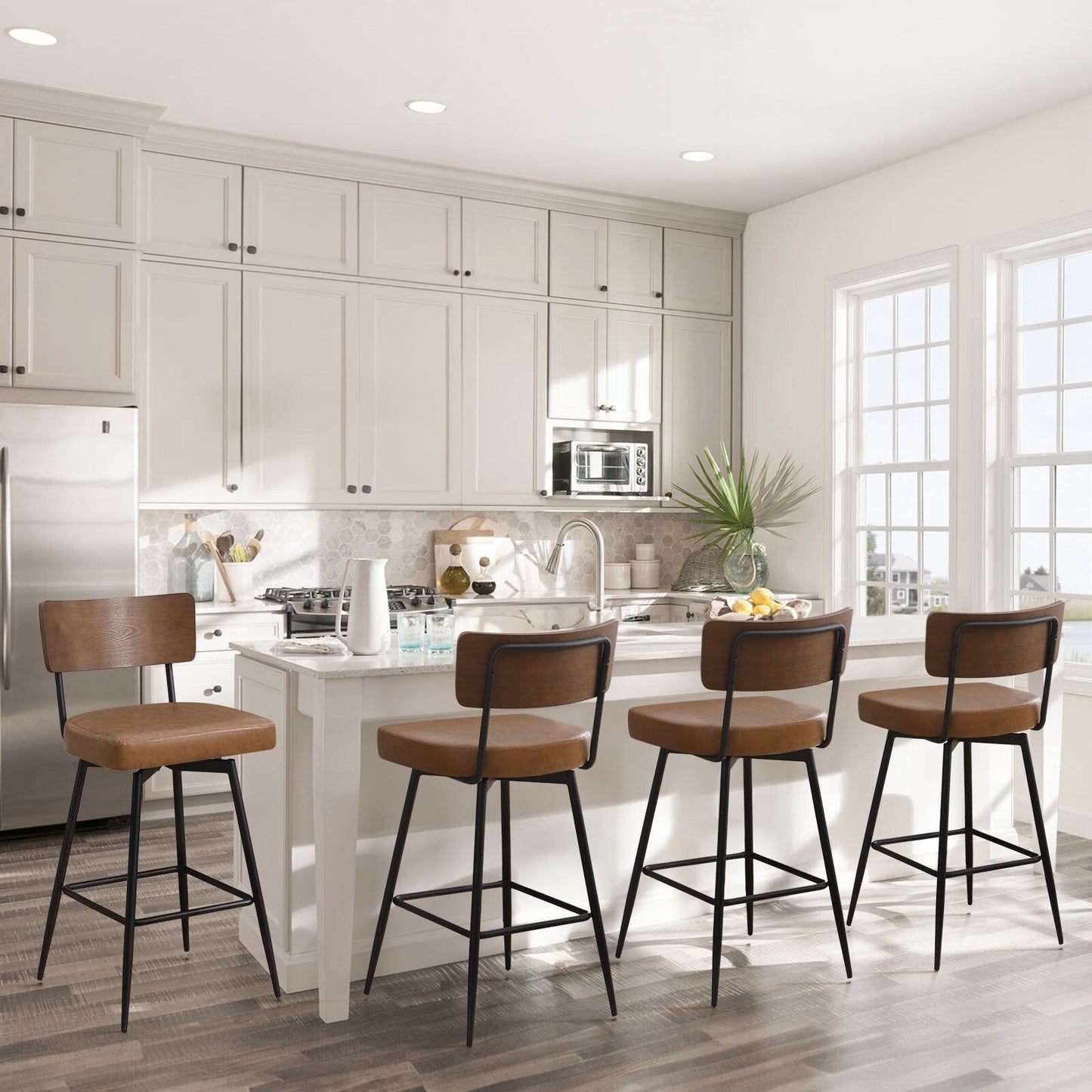 Faux Leather Upholstered Swivel Counter/Bar Stools Set of 2/3/4