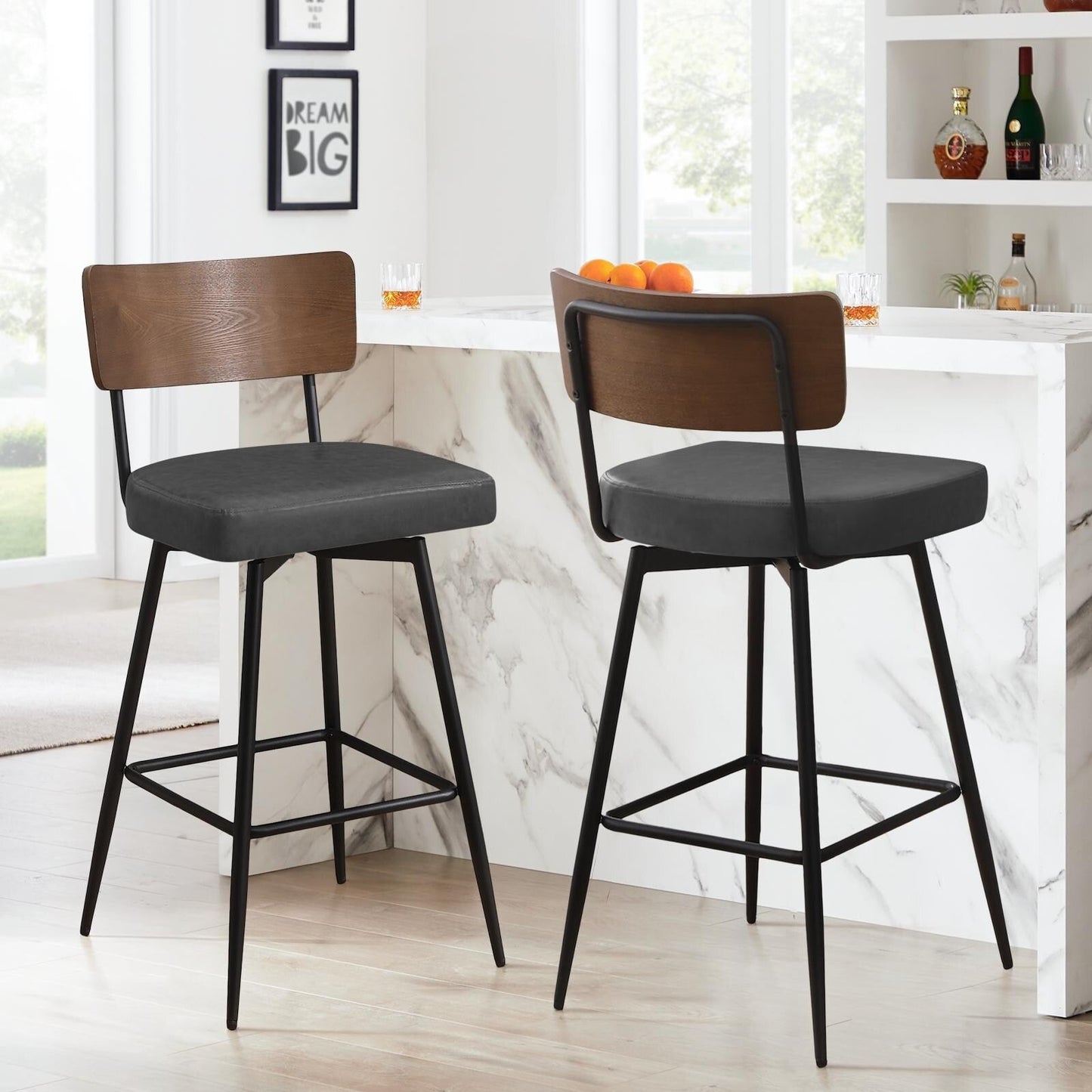 Faux Leather Upholstered Swivel Counter/Bar Stools Set of 2/3/4