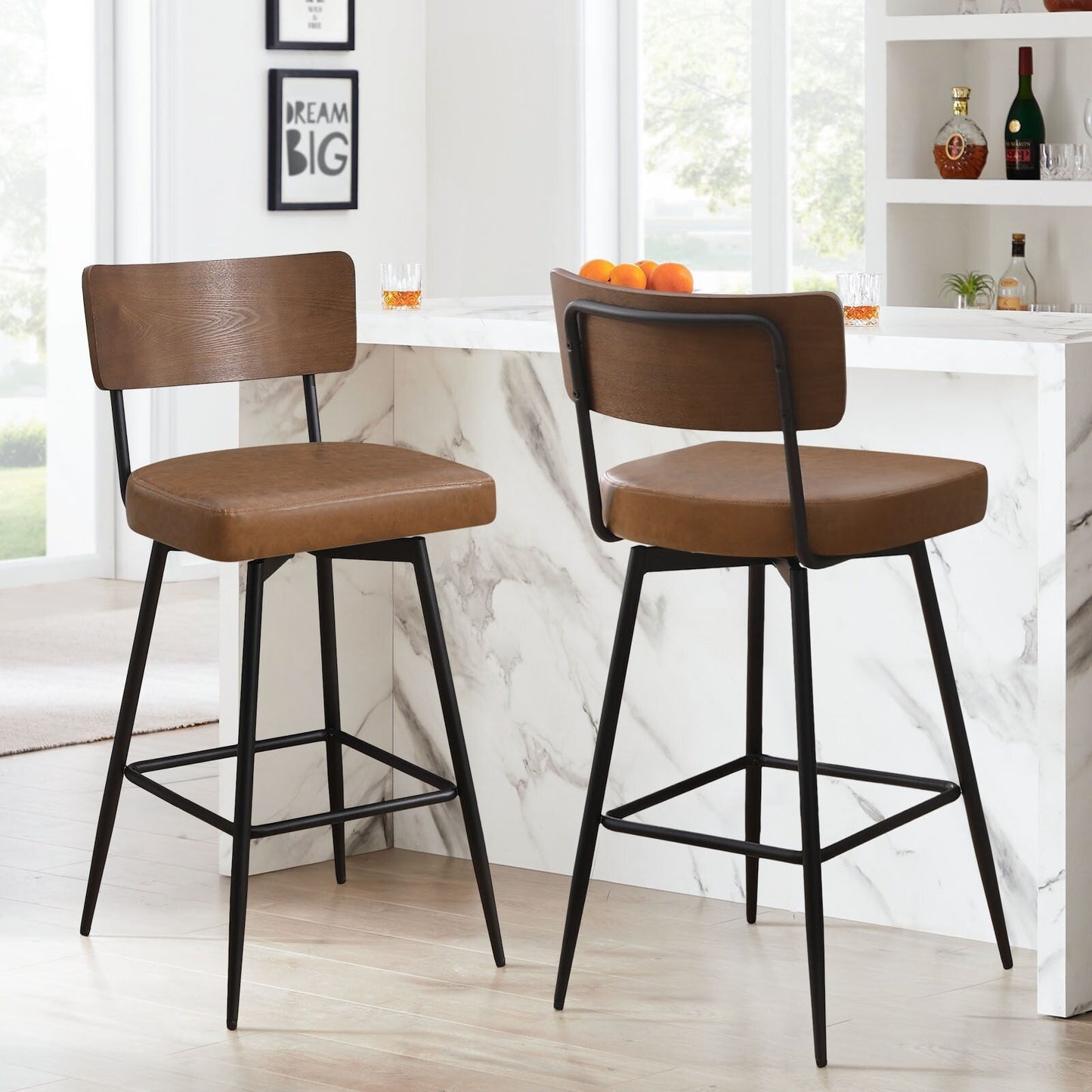 Faux Leather Upholstered Swivel Counter/Bar Stools Set of 2/3/4