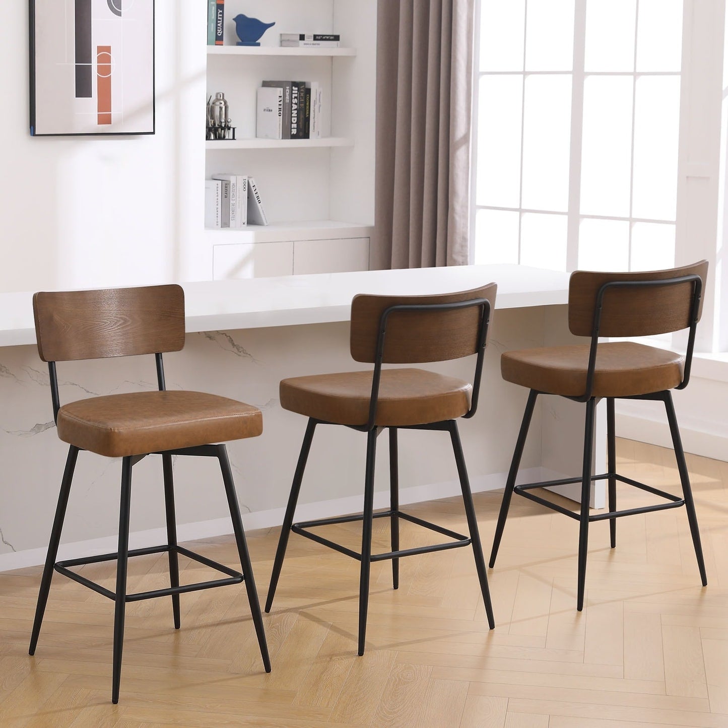 Faux Leather Upholstered Swivel Counter/Bar Stools Set of 2/3/4