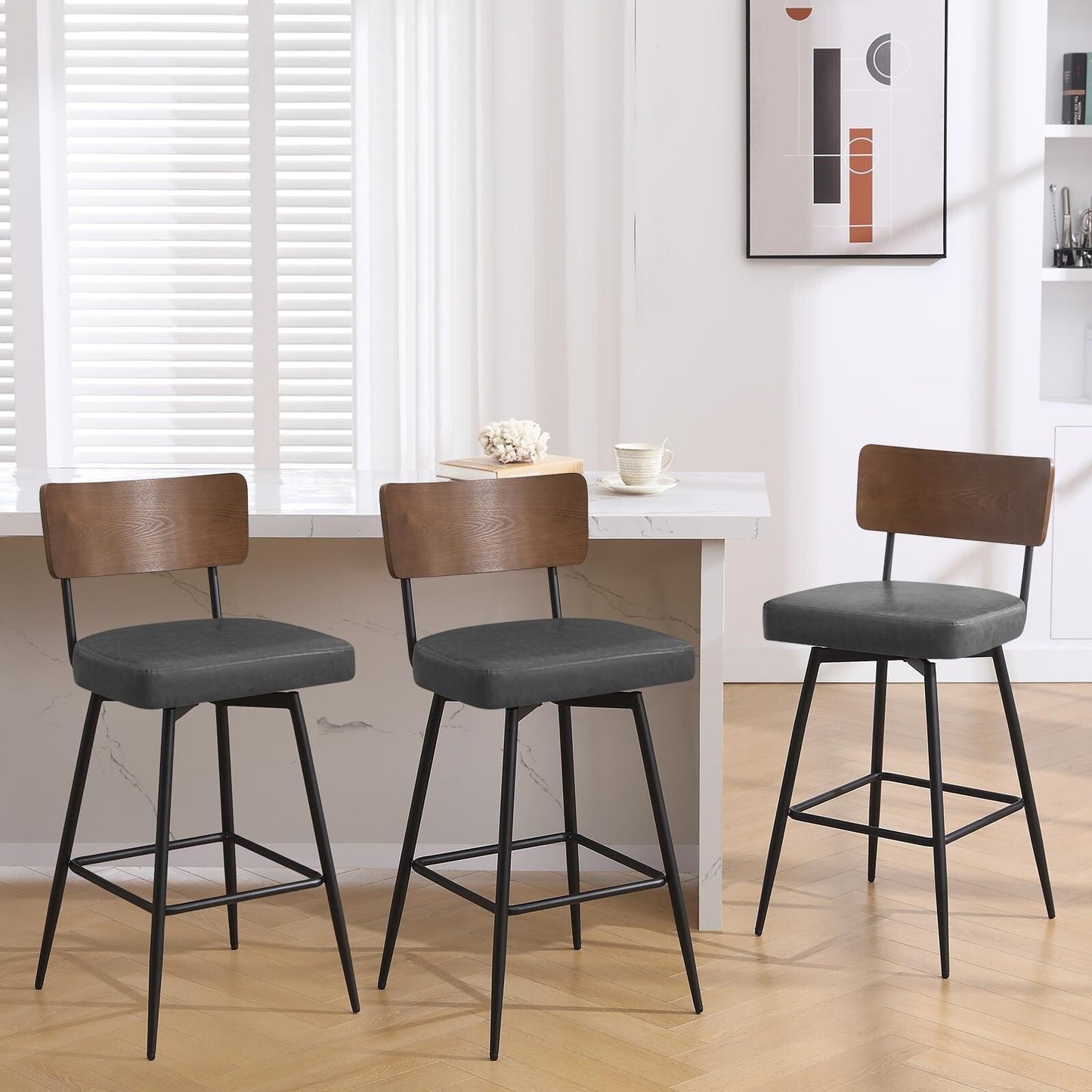 Faux Leather Upholstered Swivel Counter/Bar Stools Set of 2/3/4