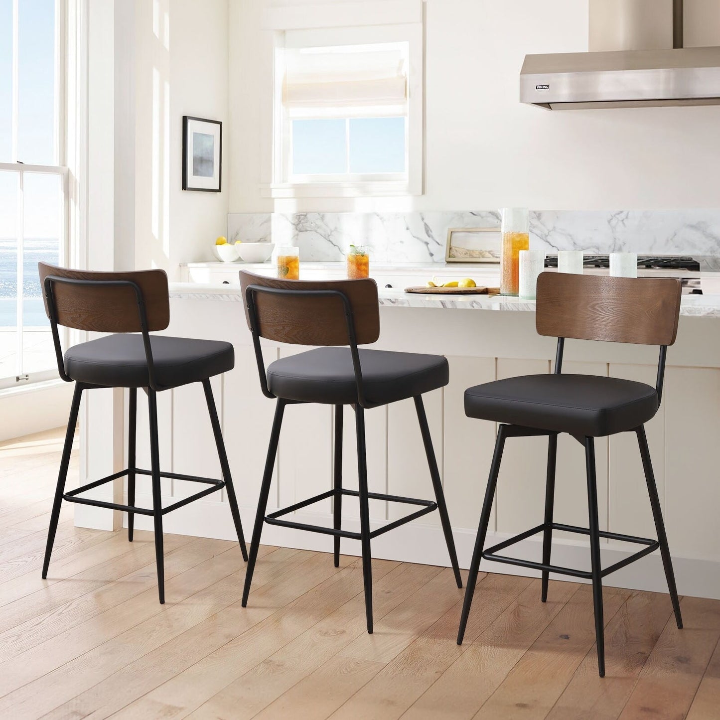 Faux Leather Upholstered Swivel Counter/Bar Stools Set of 2/3/4