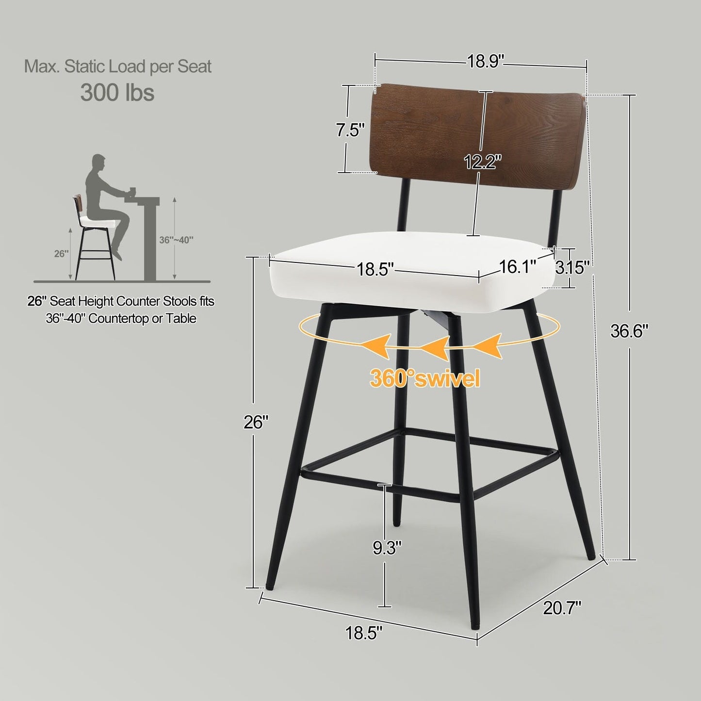 Faux Leather Upholstered Swivel Counter/Bar Stools Set of 2/3/4