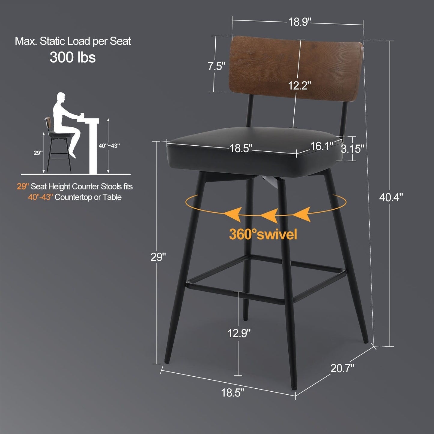 Faux Leather Upholstered Swivel Counter/Bar Stools Set of 2/3/4