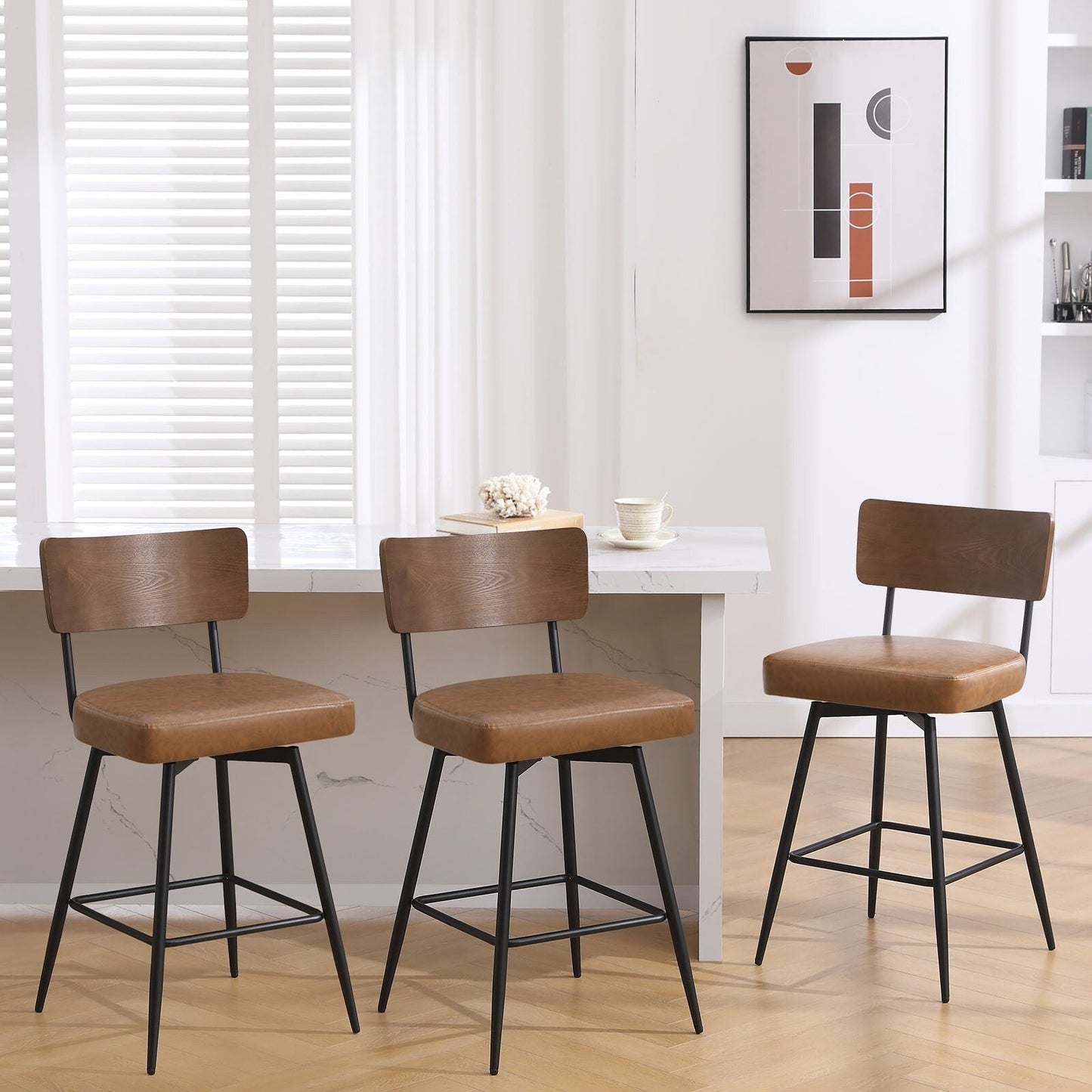 Faux Leather Upholstered Swivel Counter/Bar Stools Set of 2/3/4