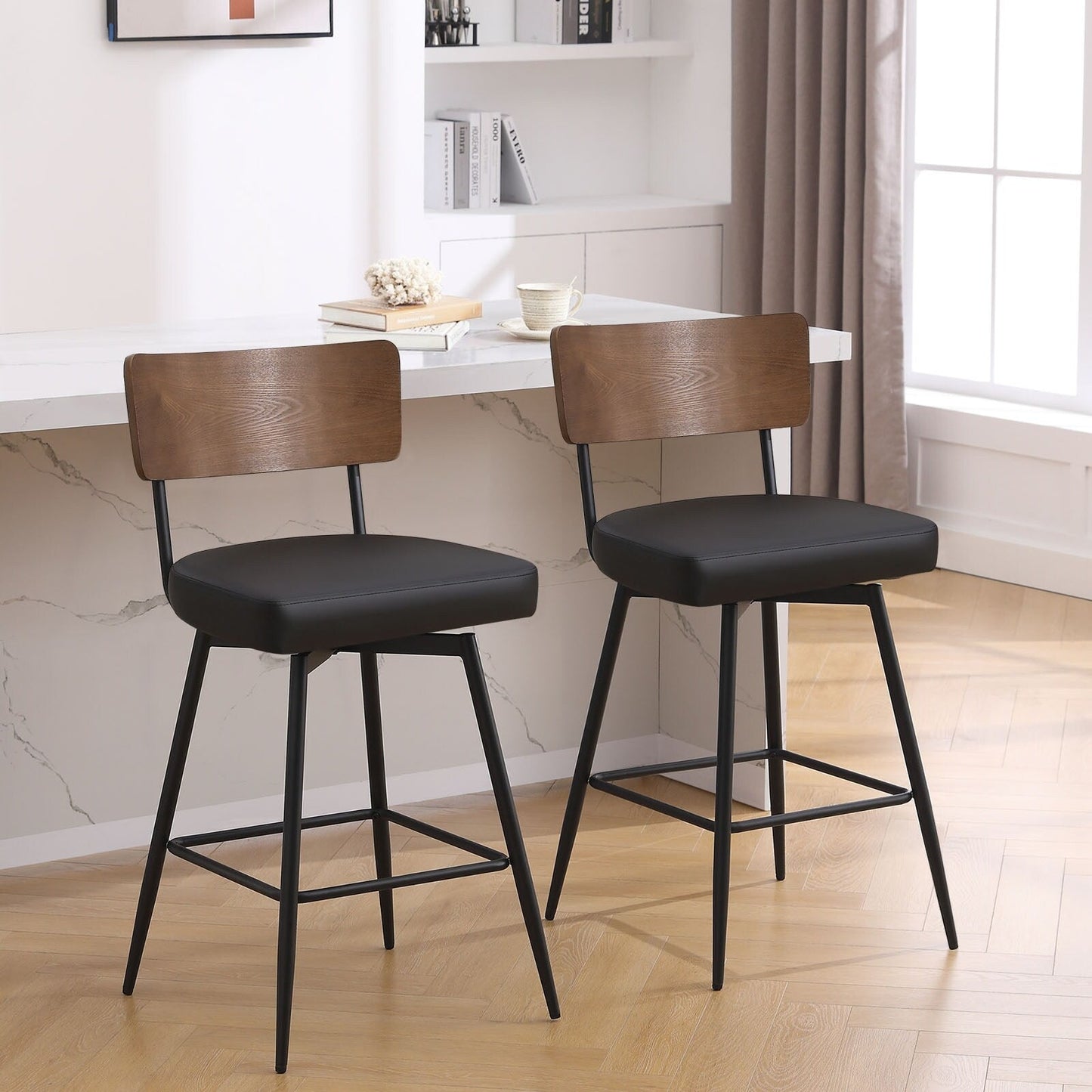 Faux Leather Upholstered Swivel Counter/Bar Stools Set of 2/3/4