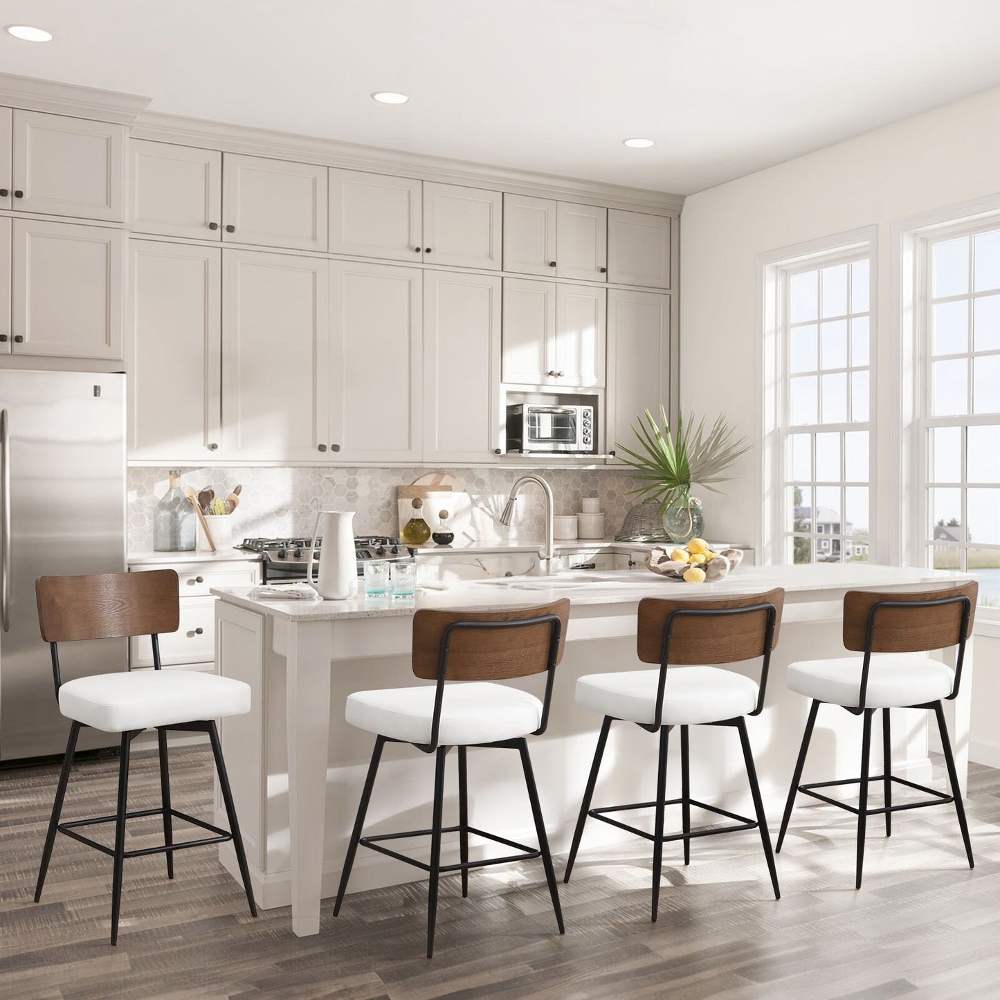 Faux Leather Upholstered Swivel Counter/Bar Stools Set of 2/3/4