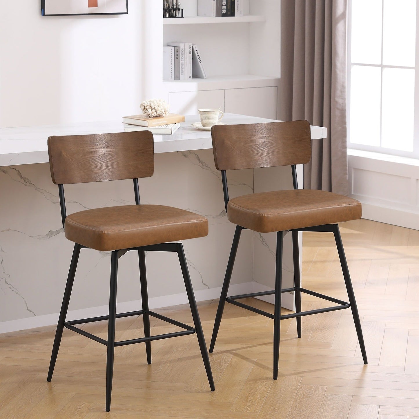Faux Leather Upholstered Swivel Counter/Bar Stools Set of 2/3/4
