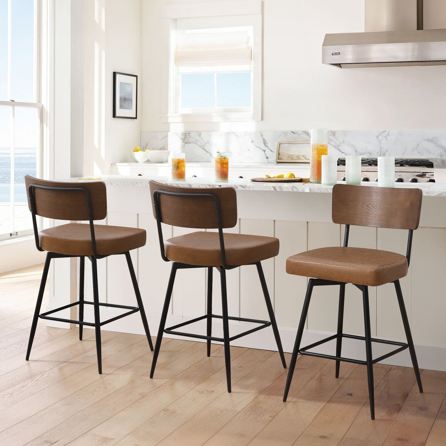 Faux Leather Upholstered Swivel Counter/Bar Stools Set of 2/3/4