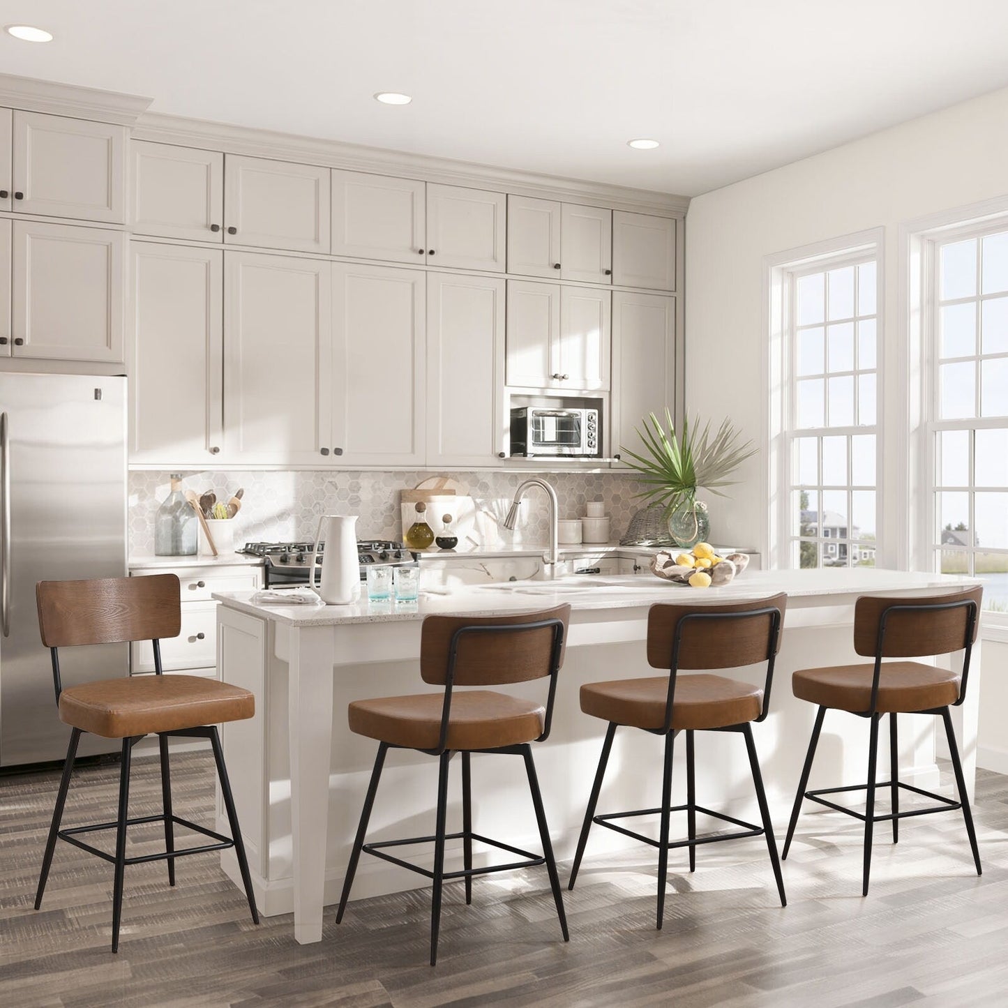 Faux Leather Upholstered Swivel Counter/Bar Stools Set of 2/3/4