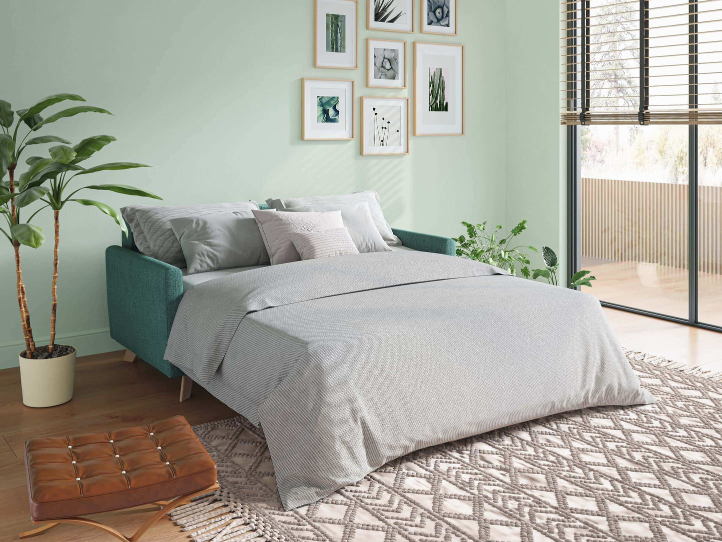 Edgar divano letto matrimoniale in tessuto felis impermeabile T03 verde acqua 