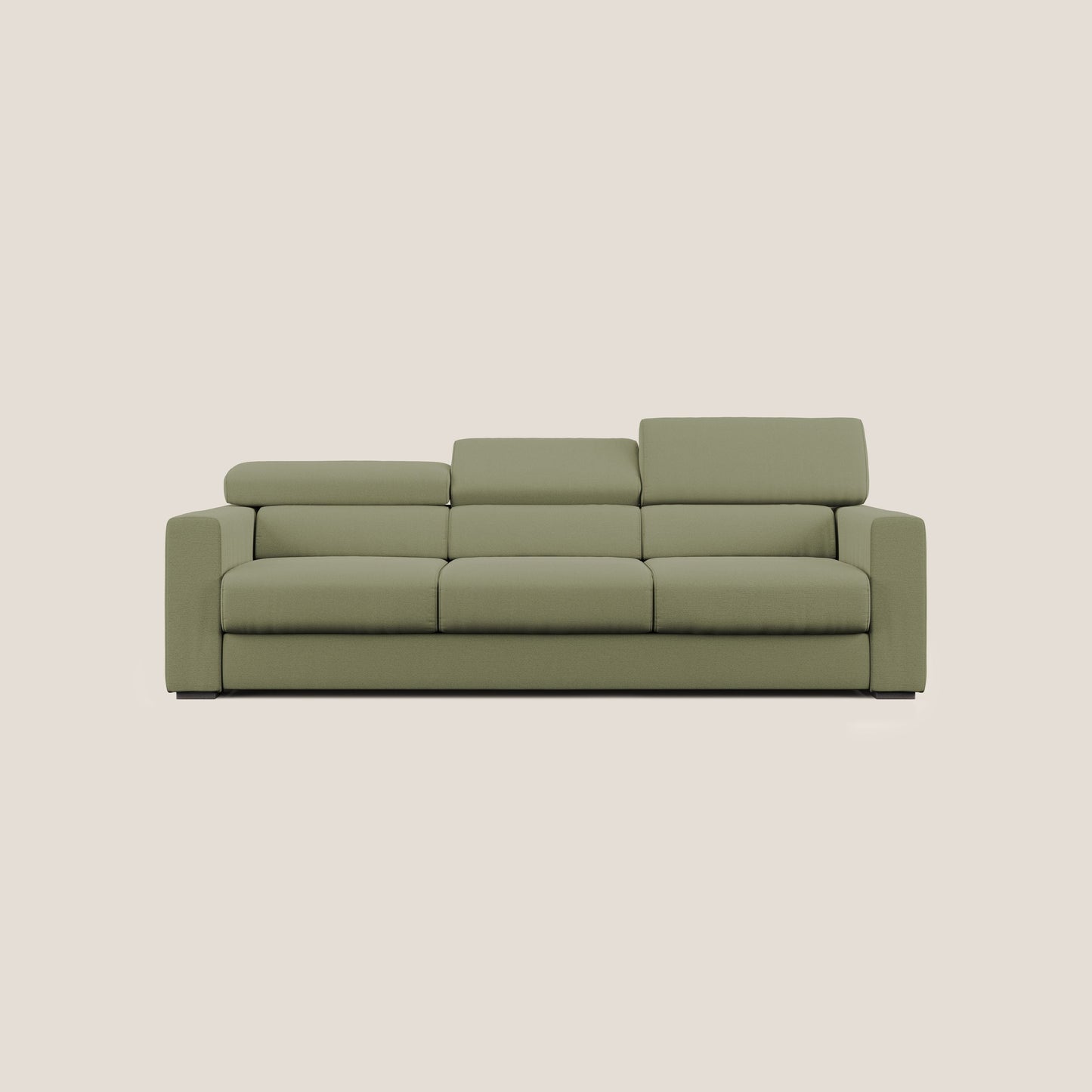 Dylan divano a 3 sedute con pouf estraibile poggiapiedi in tessuto fiammato simil cotone impermeabile T19 verde