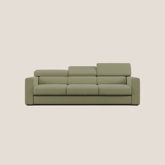 Dylan divano a 3 sedute con pouf estraibile poggiapiedi in tessuto fiammato simil cotone impermeabile T19 verde