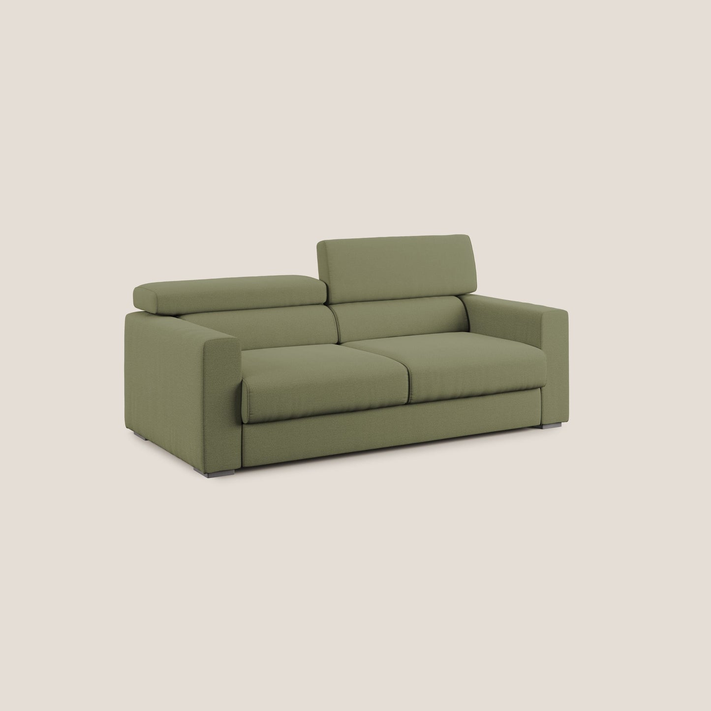 Dylan divano allungabile con pouf estraibile poggiapiedi in tessuto fiammato simil cotone impermeabile T19 verde