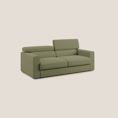 Dylan divano allungabile con pouf estraibile poggiapiedi in tessuto fiammato simil cotone impermeabile T19 verde