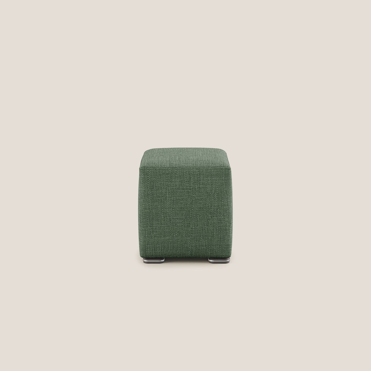 Pouf cubo in morbido tessuto impermeabile ad intreccio melangiato T06 verde