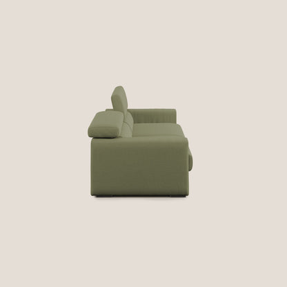 Dylan divano allungabile con pouf estraibile poggiapiedi in tessuto fiammato simil cotone impermeabile T19 verde
