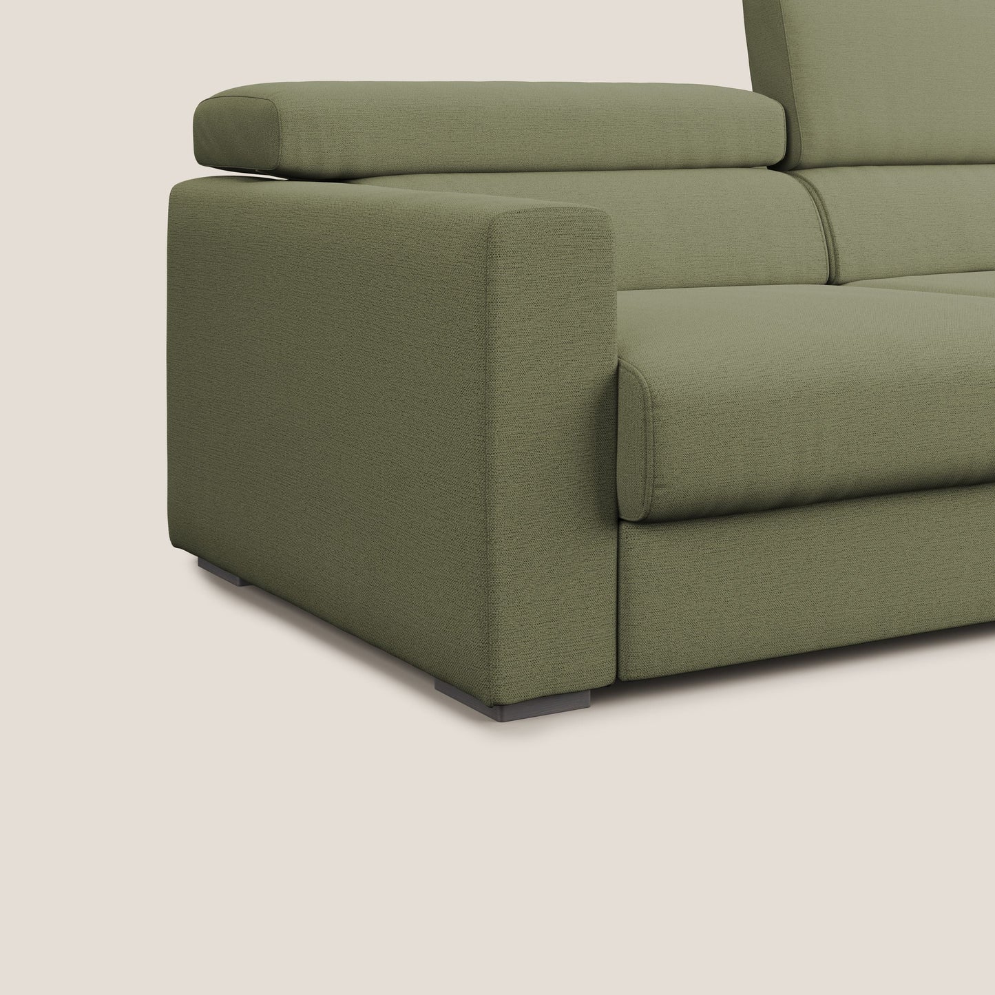 Dylan divano allungabile con pouf estraibile poggiapiedi in tessuto fiammato simil cotone impermeabile T19 verde