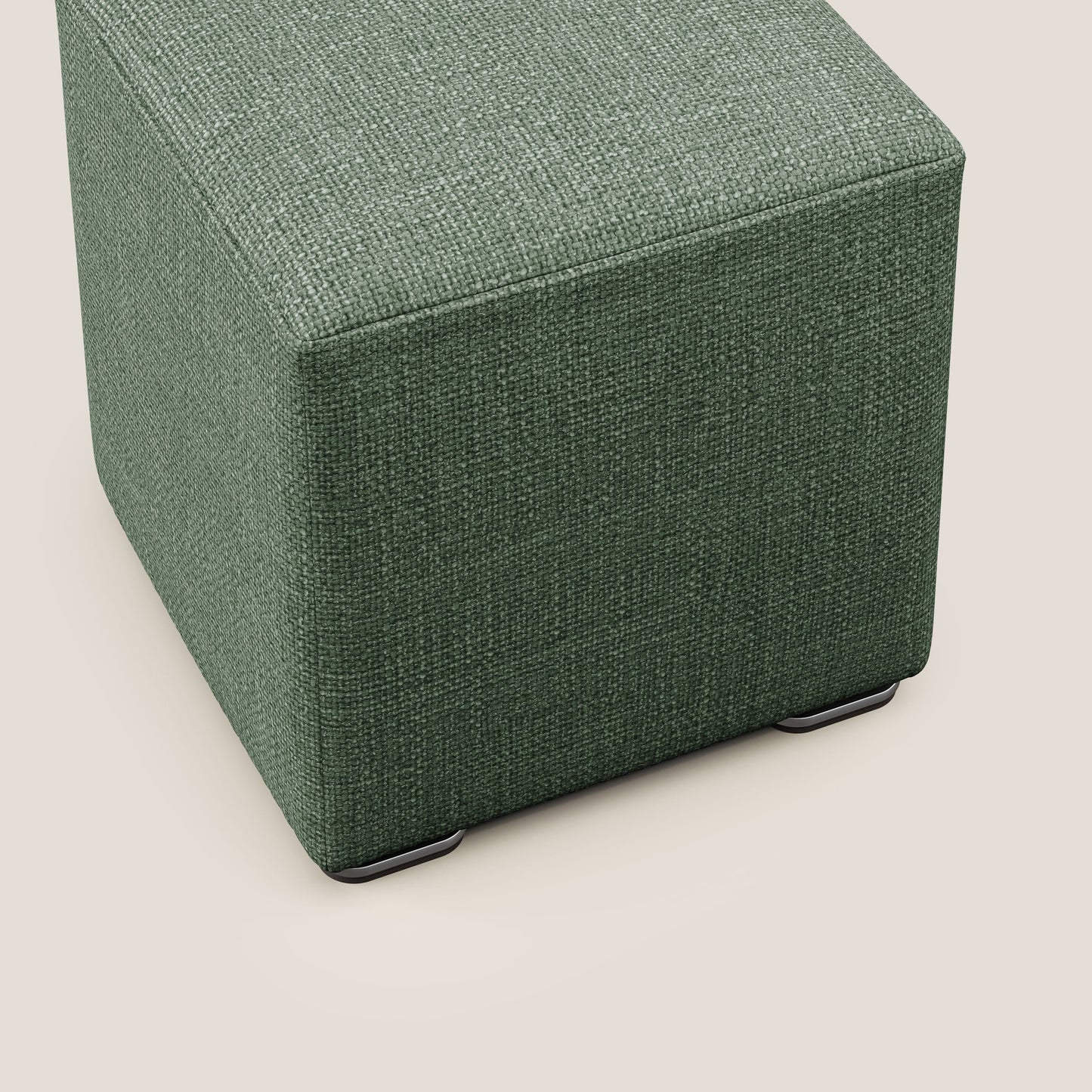 Pouf cubo in morbido tessuto impermeabile ad intreccio melangiato T06 verde