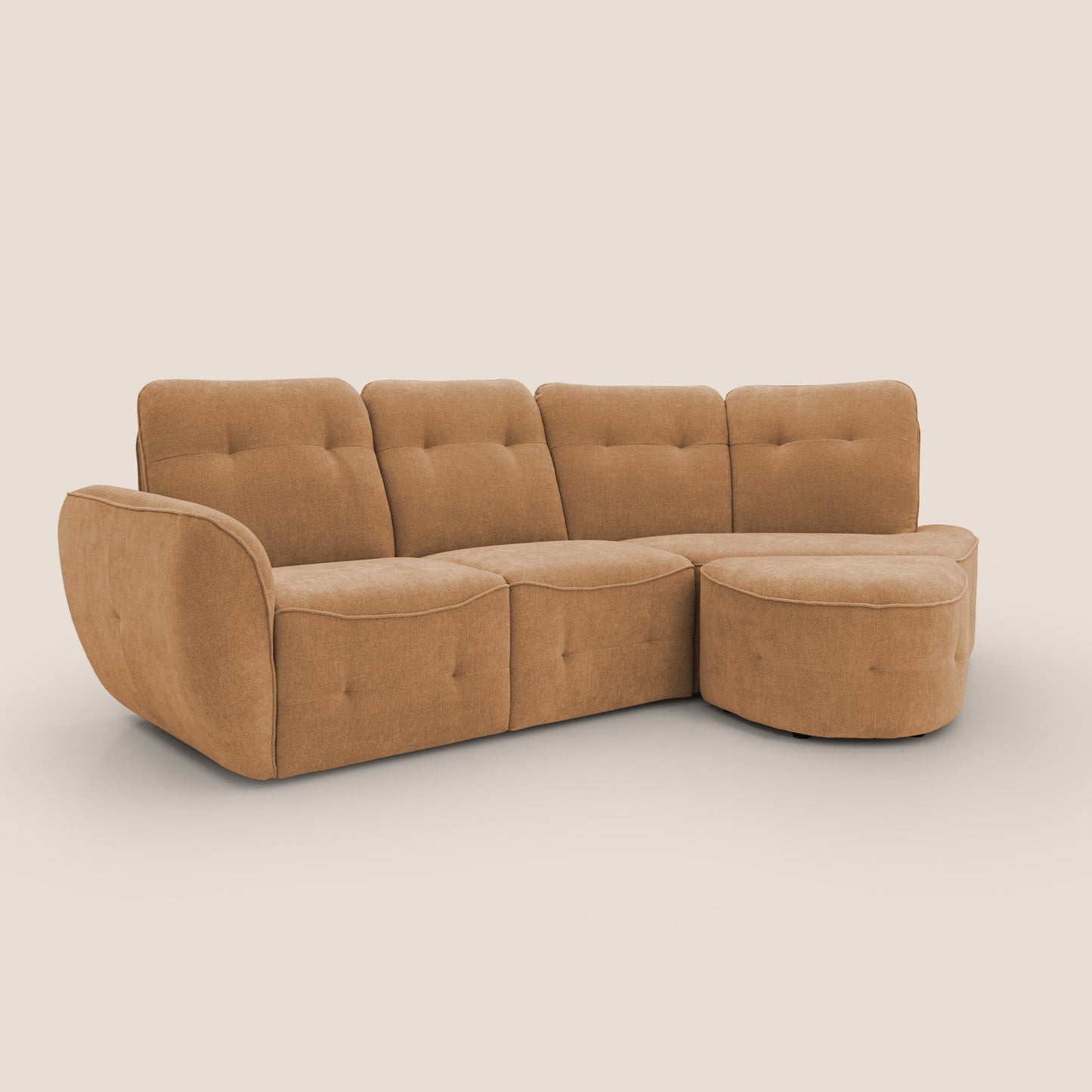 Cerbero divano angolare con pouf mobile in morbido bouclé impermeabile T07 arancio