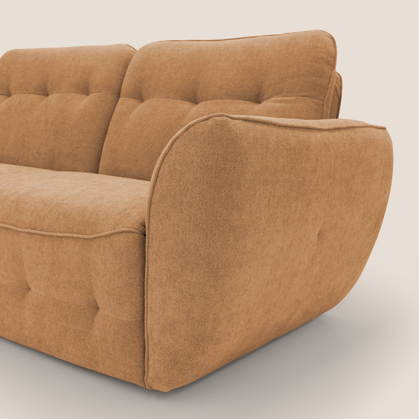 Cerbero divano angolare con pouf mobile in morbido bouclé impermeabile T07 arancio